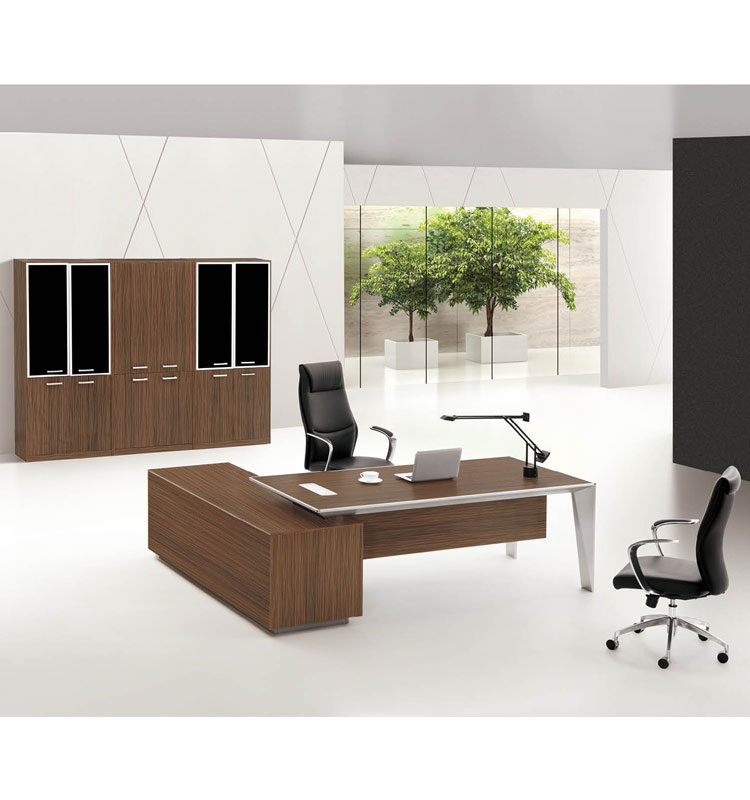 Elegant Light Walnut MDF Curved Office Desk