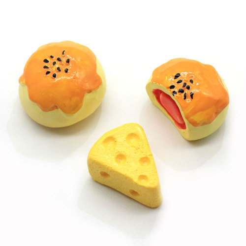 Mixed Simulation 3D Crispy Cheese Resin Handmade Craft Round Bread Food Bead Cabochon Children Kitchen Play Toy Jewelry Diy Deco