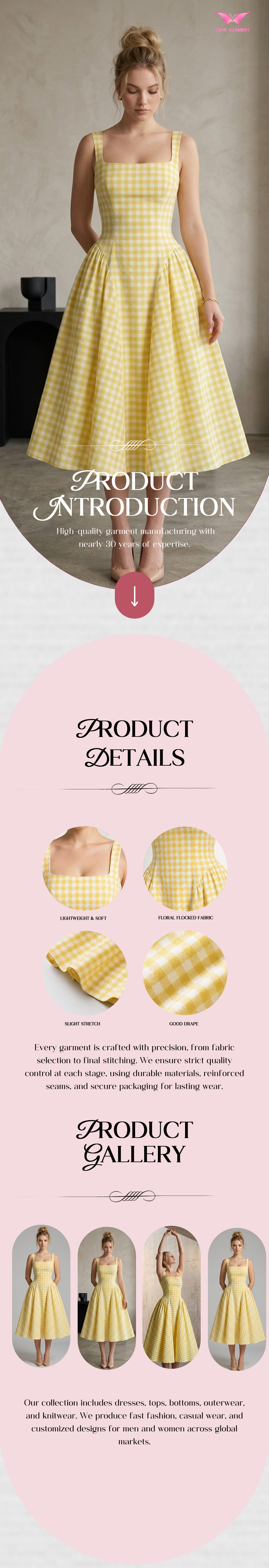 Abito lungo a quadretti giallo Yellow Checkered Maxi Dress
