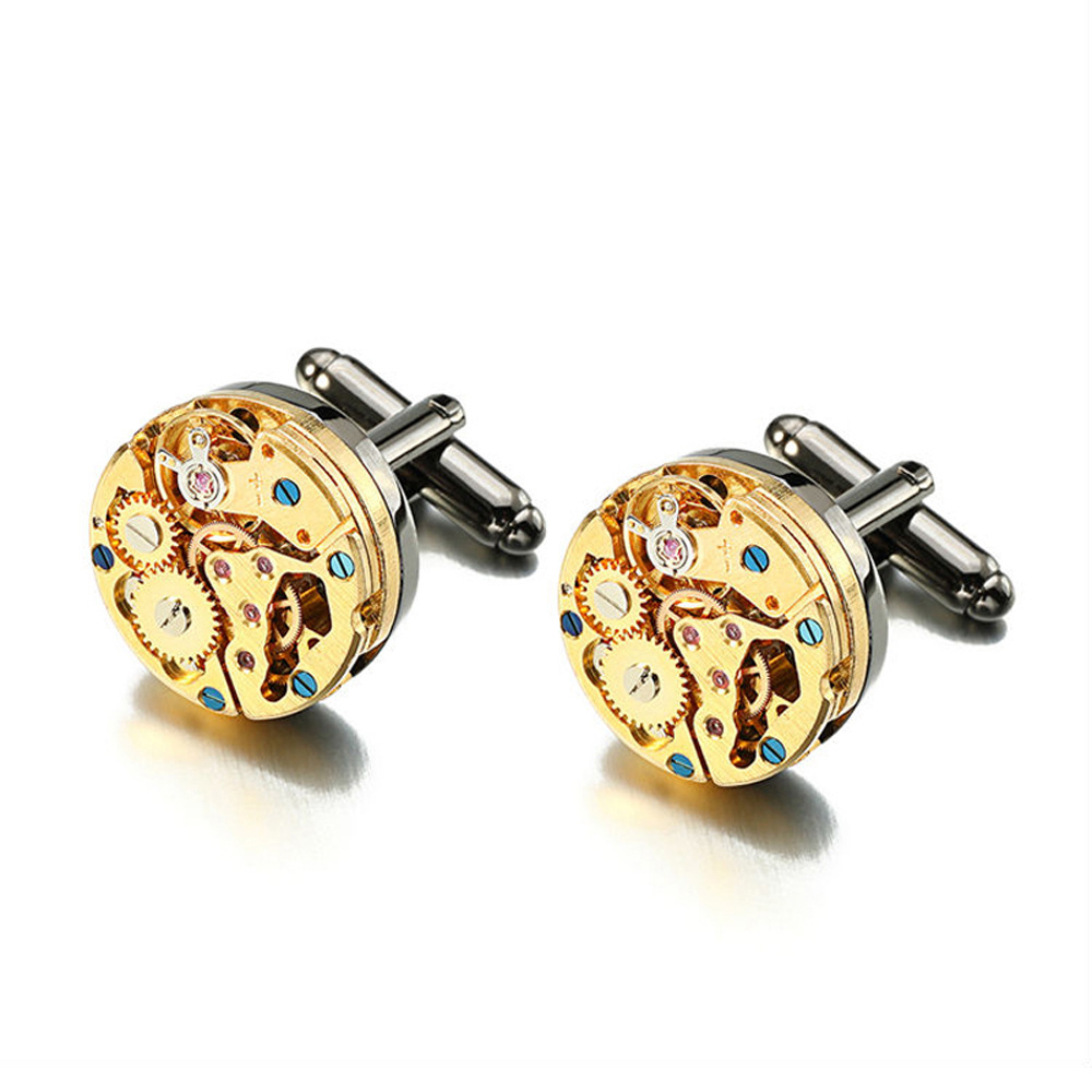 luxury men's watches movement cufflinks gold silver black copper metal gear cuff links mens wholesale