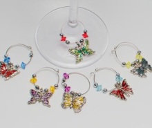 custom personalized wine glass charms rings set