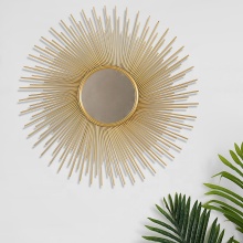 Wrought Iron Retro Leaves Metal Art Mirror for Living Room