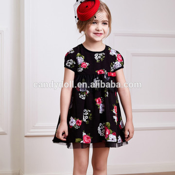 Beautiful embroidered baby girl dress,black casual dress with flower pattern