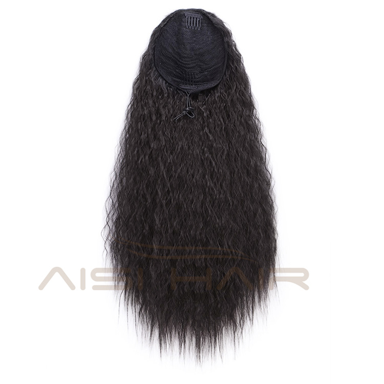 Aisi Hair Long Wavy Black Ponytail Hair Extensions Heat Resistant Synthetic Fiber Hairpieces with Two Plastic Combs