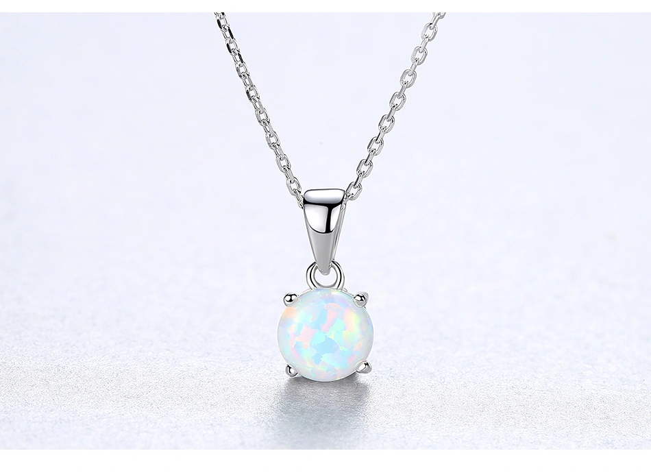 100% 925 Sterling Silver Round Fire Opal Pendant Necklace