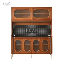 Modern Cherry Wood and Glass Door Multifunctional Tall Sideboard