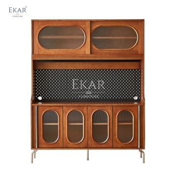 Modern Cherry Wood and Glass Door Multifunctional Tall Sideboard