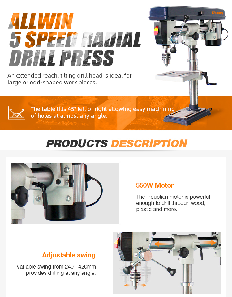 Cast iron base with extension support upright drill press
