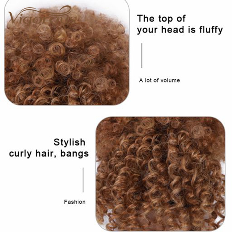 Vigorous High Quality Cheap Price Kinky Curly Updo Hairpieces Fluffy Chignon With Bang For Black Women Synthetic Afro Hair Bun