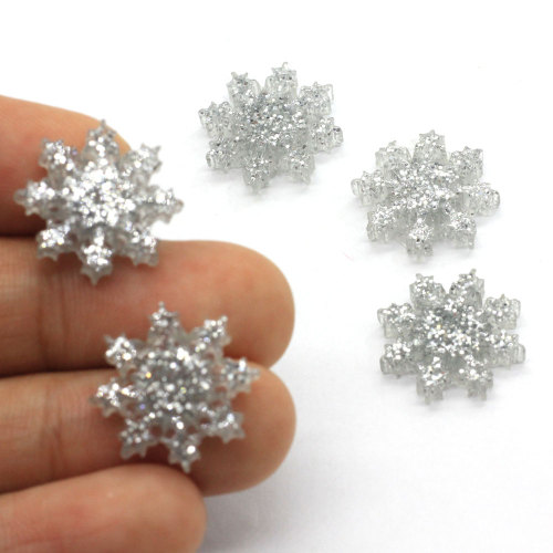 100 stks Hars Kerst Glitter Sneeuwvlok Plat Cabochons Winter Ambachten voor DIY Scrapbooking