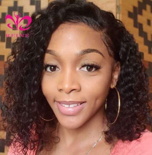REINE Bleached Knots  Scalp Kinky Curly Bob Virgin Cuticle Aligned Hair 13*4/4*4 Lace Frontal Wigs With Baby Hair
