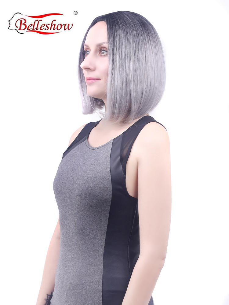 Hot sell bobo head wig  bob head split short wig black gradient granny gray short hair wholesale bob wig