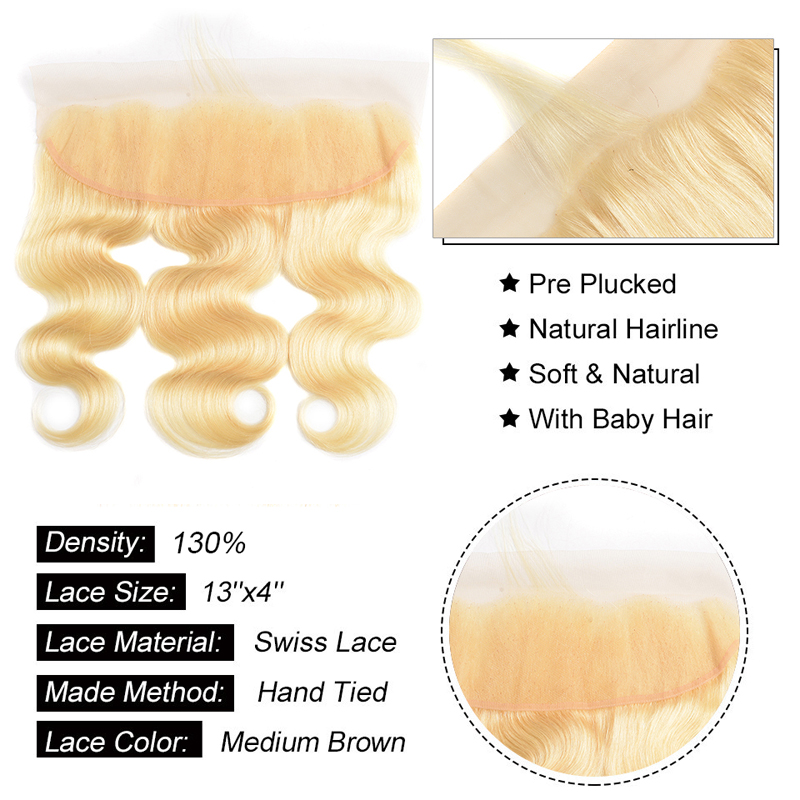 Blonde Human Hair Lace Frontal Natural Hairline Ear To Ear Lace Frontal Brazilian Hair Bundles With Transparent Lace