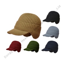 Custom Cycling Beanies with Ear Flaps - Wholesale Short Brim Knit Plain Thick Winter Caps