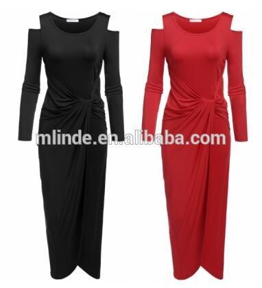Latest Western Women Lady Frock City Long Sleeve Hollow Out Sexy Shoulder Strap Off Shoulder Bodycon High Slit Maxi Dress