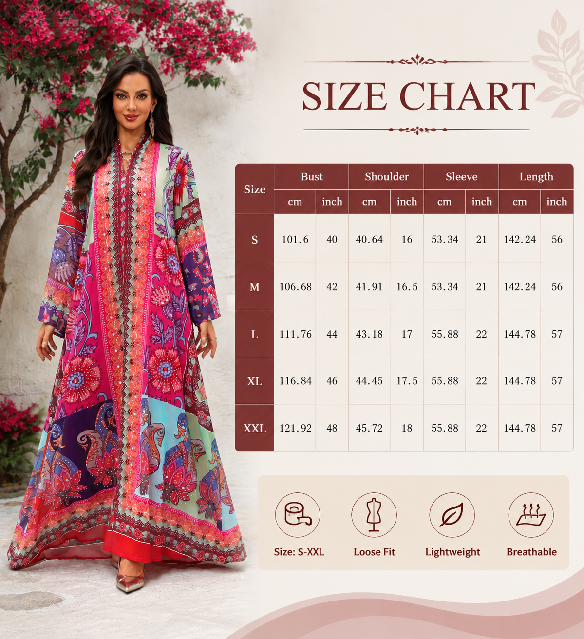 لباس یقه ماکسی با چاپ گلدار Floral Print V Neck Maxi Abaya Dress