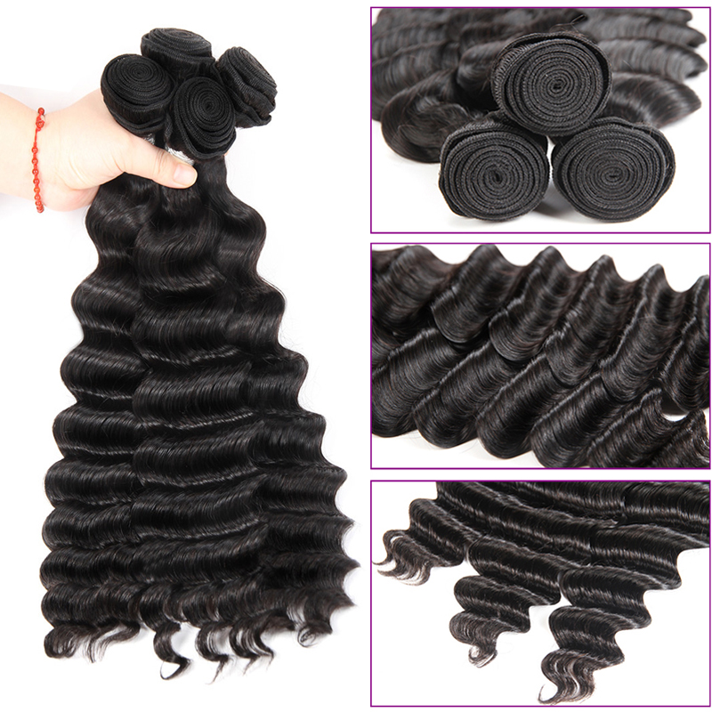 Brazilian Malaysian Peruvian Virgin Hair Weaves 3 Bundles with Lace Frontal Loose Deep Wave 8A Indian Cambodian Remy Human Hair