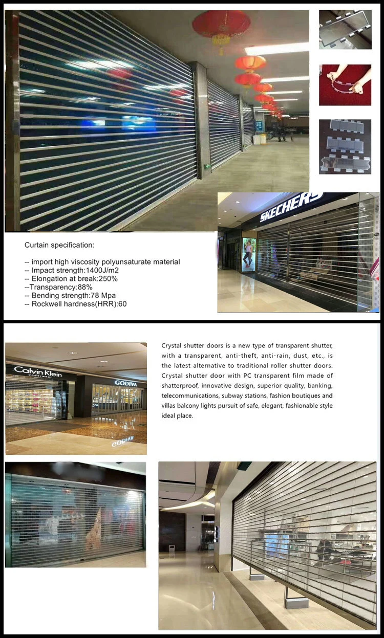 Εμπορικό διαφανές PVC Υλικό Πολυκαρμβατικό υλικό Διαφανής πόρτα κλείστρου για εμπορικό κέντρο
