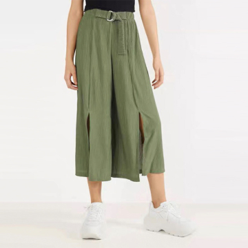 Green Casual Long Wide Leg Chiffon Long Pants