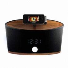 Dock Speaker System for iPhone/iPod/iPad, Real Wood Design, with Alarm and FM Radio