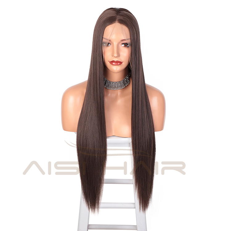 Aisi Hair Silky Straight Brown Synthetic Long Wig Wholesale Swiss Lace Wig Synthetic Hair Front Lace Wigs For Black Women