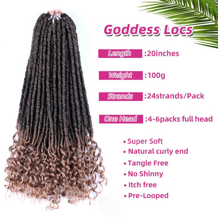 Julianna Synthetic Hair Extensions With Curly Ends Goddess Locs Crochet Hair Staight Faux Locs With Curly Goddess Faux Locs