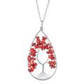 Colgante de árbol de la vida, collar de cristal rosa de amatista, piedra preciosa, joyería de 7 chakras para mujeres, niñas, hombres, colgante de 4 * 8 cm