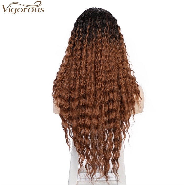 Vigorous Top Quality 30 Inches Long Kinky Curly Wigs For Women Natural Middle Part Wigs Ombre Brown Wavy Wigs