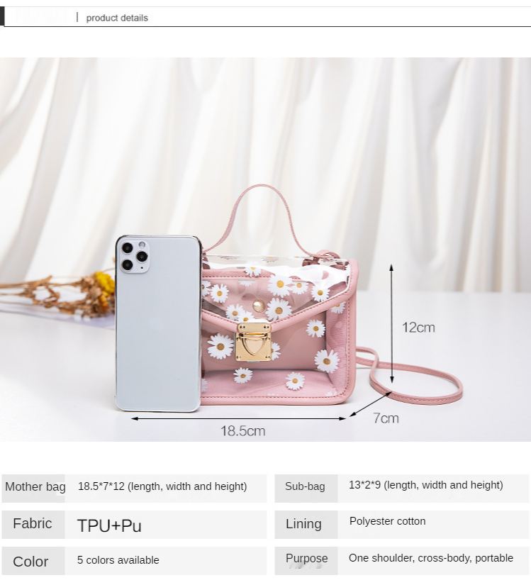 Fashion Female 2021 New Mother-and-child Transparent Bag Chrysanthemum Simple Small Square Bag Single Shoulder Messenger bag