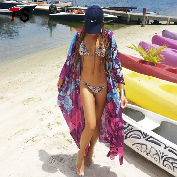 2019 new chiffon print loose-fitting long cardigan bikini coverup beach sunprotect suit over swimsuit