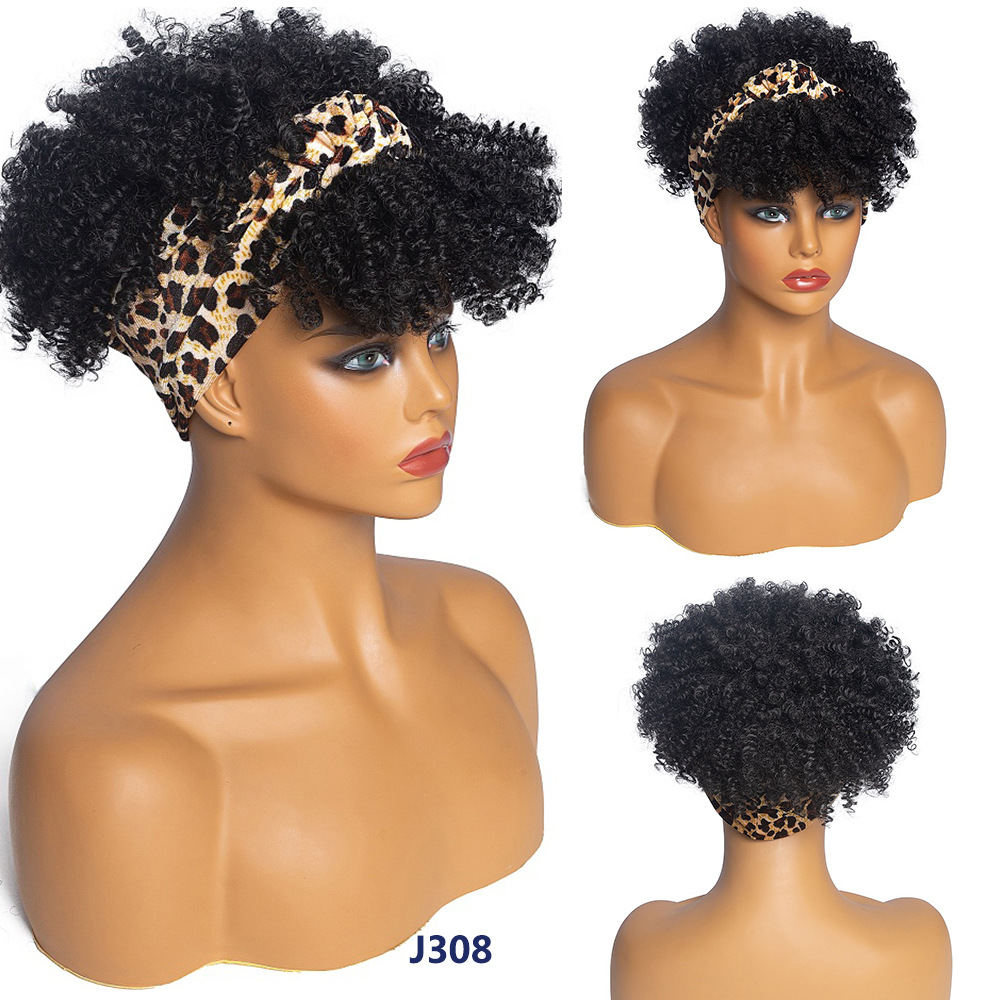 Wholesale Fashion Headbands Black Short Afro Wig Synthetic Braiding Wigs African Kinky Curly Box Wrap Puff Turban Hair