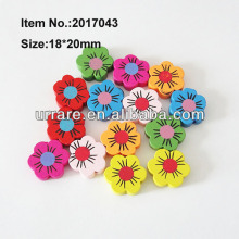 Sunflower Printed Six Petal Flower Shaped Wood Beads For Kids Jewelry