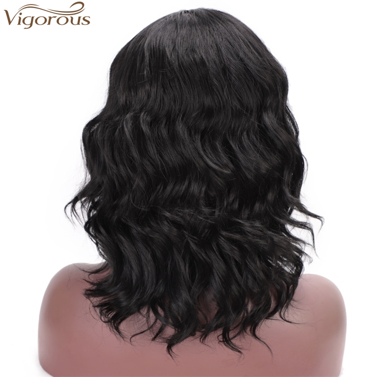 Vigorous Short Bob Wavy Lace Front Wigs for Women Natural Black Synthetic Wig Middle Part Heat Resistant Wigs Wholesale Price