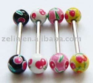 fancy cherry UV body tongue ring