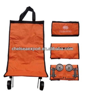 420d polyester folding handled shopping wheel bag