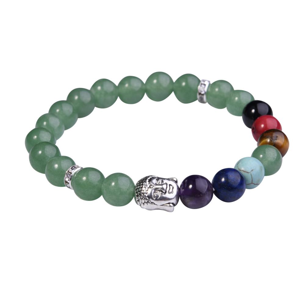 7 Chakra Gemstone Beads Buddhism &amp; Buddha Alloy Aventurine Beads Bracelet