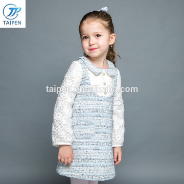 2017 Spring Girls Woolen A-line Dress Children's Clothing Lone Sleeve Lace One-pice Designs For Girl