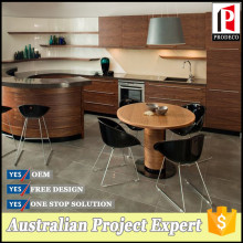 Curve shape wood grain laminate kitchen cabient wood door fitted kitchens china