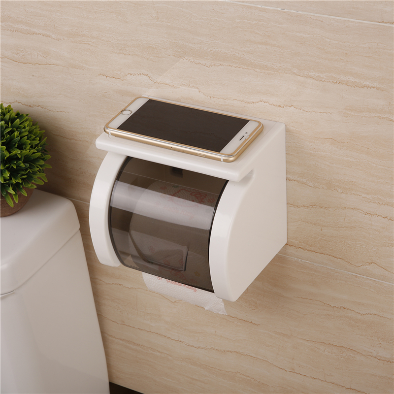 Hogar Baño Montado en la pared Material ABS Soporte de papel higiénico blanco Soporte para teléfono móvil Soporte para papel higiénico