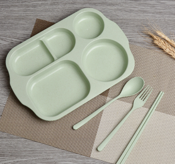 4-Pieces Wheat Straw Plastic Dinnerware Set