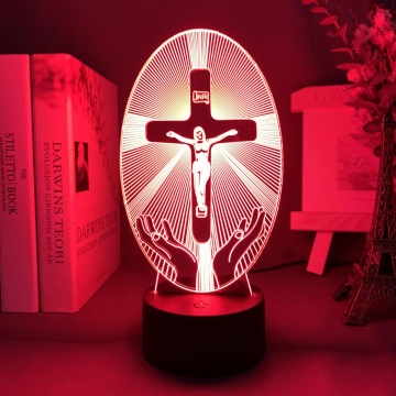 Jesus Crucifix 3D Illusion Christian Table Lamp - Bedside Lighting