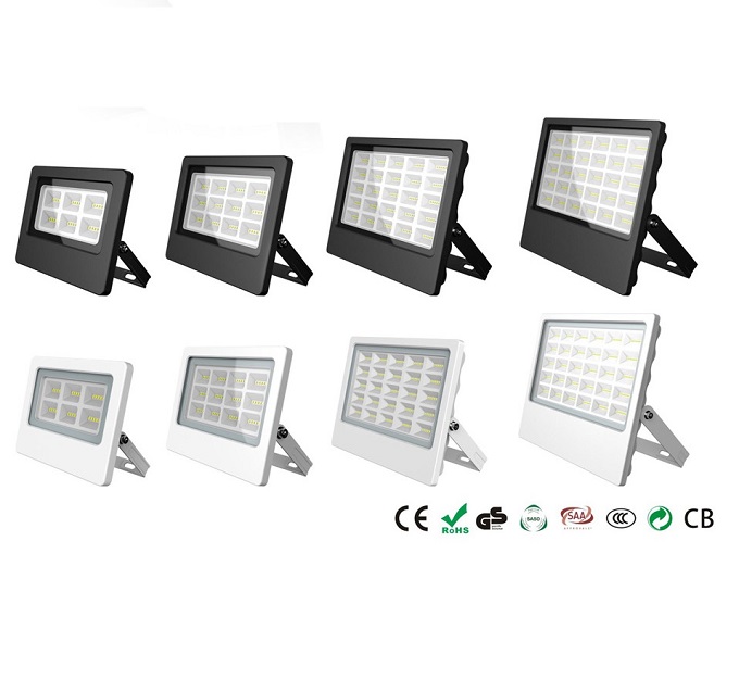 Commercial floodlights for shopping mall facades