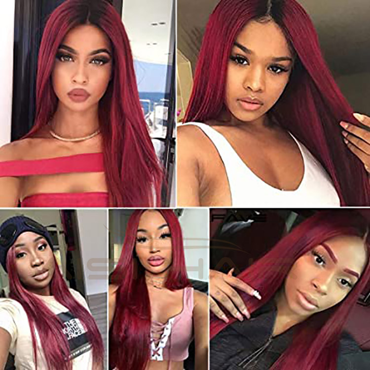 Aisi Hair Cosplay Wholesale Cheap Vendor Silky Straight Swiss Lace Ombre Red Synthetic Hair For Black Women Lace Front Wig