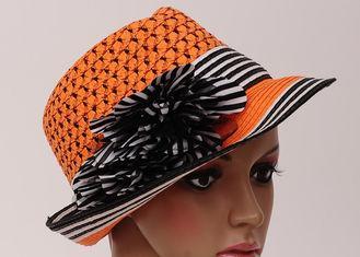 Female Orange Packable Sun Hat / Leisure Hats With 5cm Shor