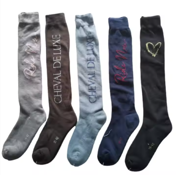 Custom Logo Jacquard Calf High Long Horse Riding Boots and Equestrian Socks