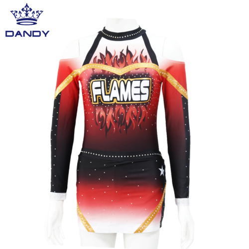 Abbigliamento da cheerleading rosso personalizzato a sublimazione