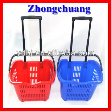 Recycled Plastic Rolling Basket/Plastic Shopping Basket With Wheels