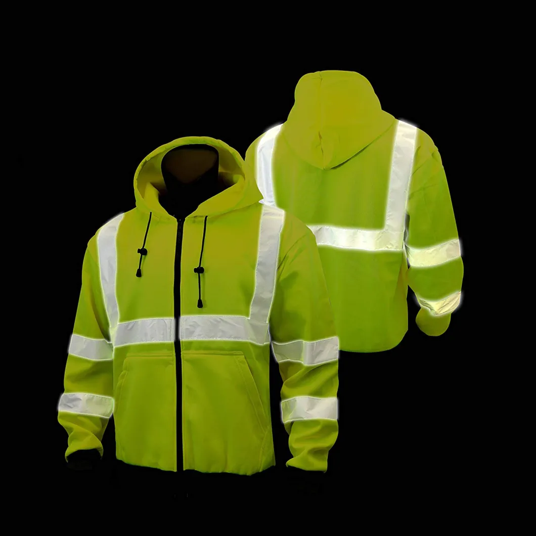 Hi Vis Fleece Hoodie Reflective Safety Construction Work Wear Security Reflector Jacket