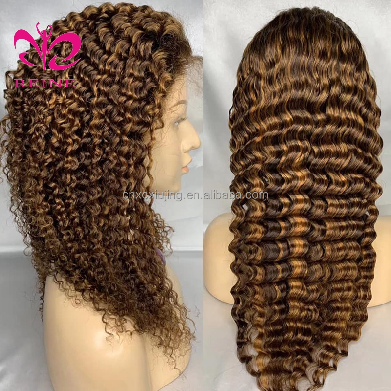 Indian 30 Inch Raw Vendor Ombre Curly Color Real Frontal Wig Blond Highlight 4/27 13x4 Deep Wave Lace Front Human Hair Wigs