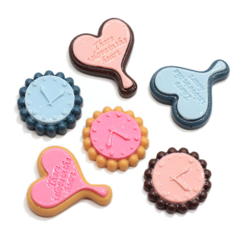 Kawaii Resin Design Crafts Cuore Orologio rotondo Cabochon Charms Slime Fai da te Art Deco Gioielli per bambini Accessori per la fabbricazione